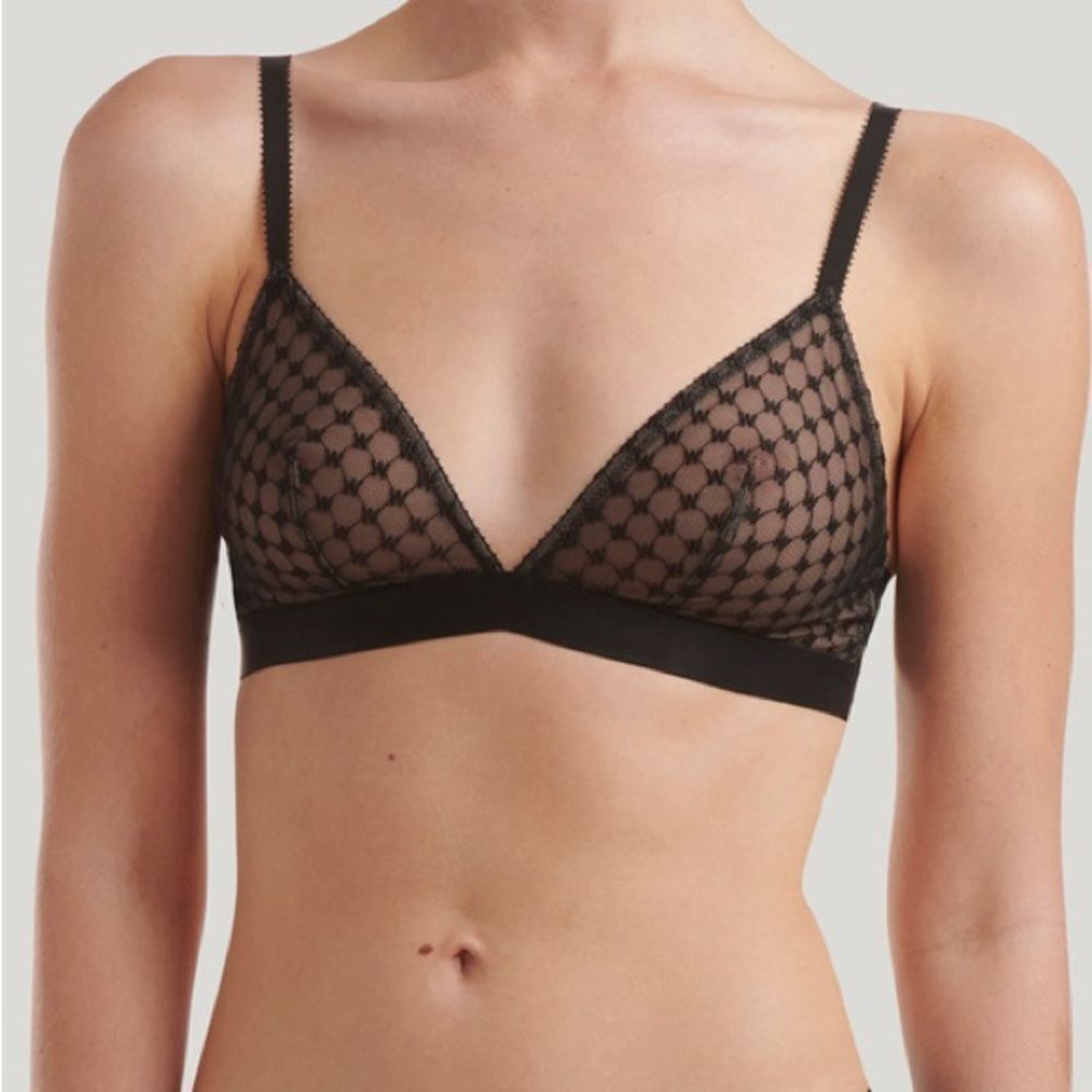 Wolford Sheer Logo Triangle Bra Size L Black